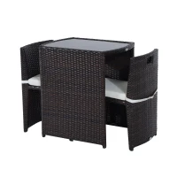 Outsunny 3 Piece Outdoor Patio Rattan Wicker Table and Chair Nesting Furniture Set(m-6)