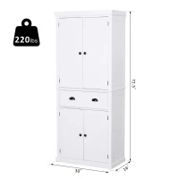 HOMCOM 72" H Traditional Colonial Freestanding Wood Kitchen Pantry with 1 Center Drawer and 2 Cabinets - White(m-3)
