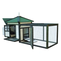PawHut 77" Premium Wooden Backyard Chicken Coop With Run And Nesting Box - Green / White(m-2)