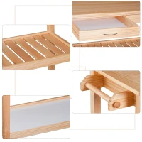 HomCom Kitchen Rolling Island Cart Trolley Cart Storage Rack Shelves w/ 2 Drawers - Pine Wood(m-7)