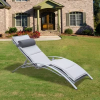 Outsunny Aluminum Outdoor Patio Chaise Lounge Chair with Cushion - Light Grey(m-2)