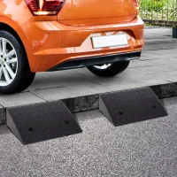 HOMCOM Set of Two Outdoor Portable Car Vehicle Rubber Curb Ramps 2PC Heavy Duty Threshold Ramp Kit Set for Driveway Loading Dock Sidewalk Car Truck Scooter Bike Motorcycle Wheelchair Mobility 19" L x 12.5" W x 5" H(m-1)