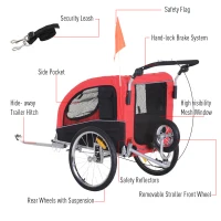 Aosom Elite Pet Dog Bike Bicycle Trailer Stroller Jogger w/ Suspension - Red and Black(m-7)