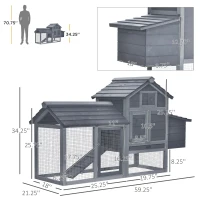 PawHut 59" Solid Wood Enclosed Outdoor Backyard Chicken Coop Kit with Nesting Box - Grey(m-3)