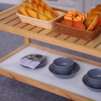 HomCom Kitchen Rolling Island Cart Trolley Cart Storage Rack Shelves w/ 2 Drawers - Pine Wood(m-9)