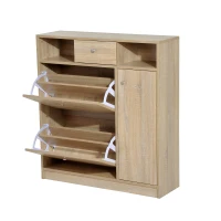 HomCom Wooden Multi Cabinet Flip Down Shoe Shelf Drawer Organizer - White Oak(m-6)