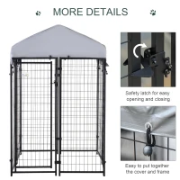 PawHut Outdoor Dog Kennel Run House Crate Cage Enclosure Anti-Sun Roof Patio Pet Shelter - Gray and Black(m-7)