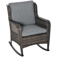 Outsunny Patio Wicker Rocking Chair, Outdoor PE Rattan Swing Chair w/ Soft Cushions, Classic Style for Garden, Patio, Lawn, Mixed Gray