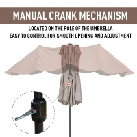 Outsunny 15' Double Sided Market Patio Umbrella, Steel Outdoor Shade Canopy for Garden and Poolside, Tan(m-5)