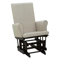 HomCom 2 Piece Rubberwood Linen Glider Rocking Chair with Ottoman Set - Cream White(m-7)