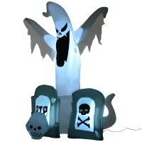 HOMCOM 6ft Tall Halloween Inflatable White Ghost With Double Tombstone Light Up Yard Decoration with LED Light and Fan(m-1)