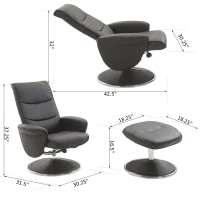 HOMCOM PU Leather Modern Swivel Recliner Chair with Ottoman Set - Black(m-3)