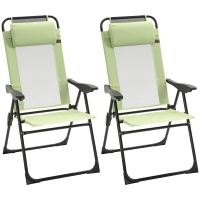Outsunny Set of 2 Portable Folding Outdoor Recliners w/ Adjustable Backrest, Green