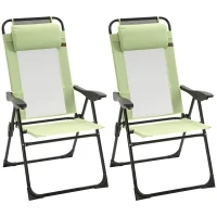 Outsunny Set of 2 Portable Folding Outdoor Recliners w/ Adjustable Backrest, Green(m-1)