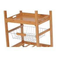 HomCom 31" Wooden Kitchen Island Rolling Storage Cart Dining Food Service Cabinet Trolley With Granite Top and Wine Rack(m-9)