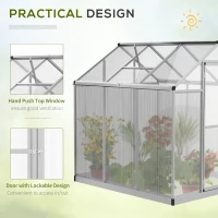 Outsunny Greenhouse Portable Outdoor Walk-In Greenhouse with Roof Vent and Rain Gutter for Plants, Herbs and Vegetables - 6' L x 6' W x 6.4' H(m-5)