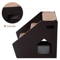 PawHut 3-Step Pet Stairs for Dogs and Cats with Built-in House and Nonslip Carpet, Brown(m-5)