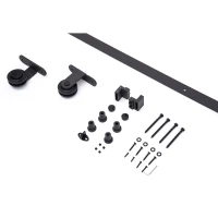 HomCom 6' Modern Interior Sliding Barn Door Hardware Kit - Black Carbon Steel(m-5)