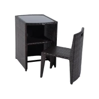 Outsunny 3 Piece Outdoor Patio Rattan Wicker Table and Chair Nesting Furniture Set(m-9)
