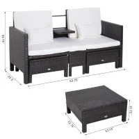 Outsunny 3 Piece Loveseat and Nested Ottoman Outdoor Furniture Set with Adjustable Armrest(m-3)
