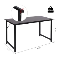 HOMCOM Heavy Duty Office Writing Desk Computer Table w/ Adjustable Feet Wood Grain Black(m-3)