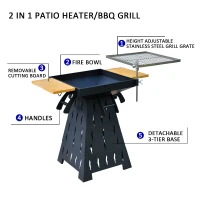Outsunny Wood Burning/Charcoal Outdoor Fire Pit BBQ Grill Combo(m-4)