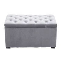 HomCom 3 Piece Microfiber Tufted Storage Bench and Nesting Ottoman Set - Grey(m-9)