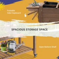 Outsunny Wooden Garden Box, 34.25H with 8 Pockets and Lockable Wheels, Foldable Side Clapboard, Elevated and Self-Draining Design, to Grow Herbs, Vegetables, and Flowers, Brown(m-7)
