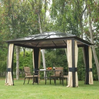 Outsunny 12" x 10" Aluminum Backyard Gazebo with Fabric Drapes - Beige(m-1)