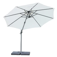 Outsunny 10' Hanging Tilt Offset Cantilever Patio Umbrella with 6-Level Adjustable Angle, Base Stand, UV Fighting Canopy, & 360° Rotation, Cream White(m-1)
