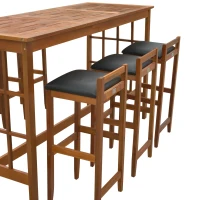 HomCom 7 Piece Acacia Wood Iconic Prairie School Style Bar Height Dining Set - Table/ 6 Stools(m-6)