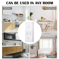 HOMCOM 72" H Traditional Colonial Freestanding Wood Kitchen Pantry with 1 Center Drawer and 2 Cabinets - White(m-5)