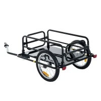 Aosom Bicycle Wagon Garden Wanderer Folding Bicycle Storage Cart Cargo and Luggage Trailer with Hitch - Black(m-2)
