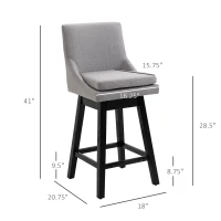 HOMCOM 28.5" Set of 2 Swivel Bar Height Bar Stools, Armless Upholstered Barstools Chairs with Soft Padding Cushion and Wood Legs, Light Gray(m-3)