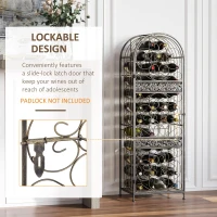 HOMCOM 45 Bottle Wrought Iron Lockable Industrial Free Standing Wine Rack Jail, Antique Bronze(m-5)