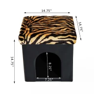HomCom 15” Foldable Storage Ottoman - Black w/ Tiger Print(m-3)