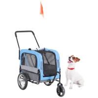 Aosom 3 Wheeled Cruiser Bike Trailer 2-in-1 Pet Jogging Stroller for Pets - Blue/ Grey(m-2)