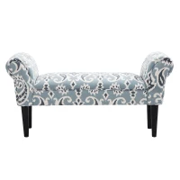 HomCom Chic Linen Upholstered Vanity Accent Ottoman Bench with Armrests - Blue Grey Paisley(m-2)