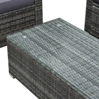 Outsunny Outdoor Patio Rattan Wicker Sofa Set w/ Glass Coffee Table - Grey(m-13)