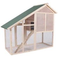 PawHut 55" Wood Double Rabbit Hutch Backyard Cage Small Animal House with Ramp and Outdoor Run(m-8)