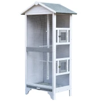 PawHut Outdoor Wooden Aviary Bird Cage Large Play House w/ Removable Bottom Tray - Grey(m-1)