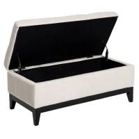 HOMCOM 42" Rectangular Storage Ottoman Bench, Linen Fabric Coffee Table Ottoman with Removable Tray for Living Room, Entryway, or Bedroom, Cream White(m-9)