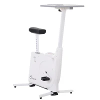 Soozier 2-in-1 Stationary Exercise Bike and Tabletop Workstation with LCD Monitor  White(m-1)
