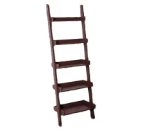 HomCom Brown Wood Leaning Ladder Bookcase Wall Book Shelf Unique 72" High 5-Tier(m-1)