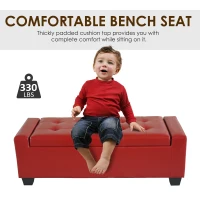 HOMCOM Chic Ottoman Bench, Faux Leather Storage Footrest, Modern Sofa Shoe Bench, Vibrant Red - Perfect for Living Room & Entryway(m-4)