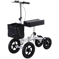 HOMCOM Knee Scooter with Basket Storage Walker Mobility During Medical Rehabilitation & Injury Folding for Transport - Silver(m-2)