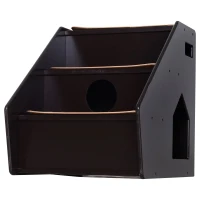 PawHut 3-Step Pet Stairs for Dogs and Cats with Built-in House and Nonslip Carpet, Brown(m-13)