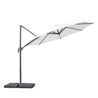 Outsunny 10' Hanging Tilt Offset Cantilever Patio Umbrella with 6-Level Adjustable Angle, Base Stand, UV Fighting Canopy, & 360° Rotation, Cream White(m-4)