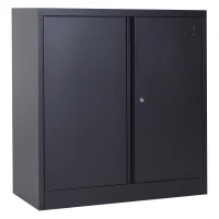 HomCom 36" Counter Height Metal Locking Storage Cabinet with 2 Adjustable Shelves - Black(m-1)