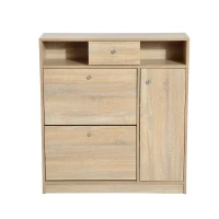 HomCom Wooden Multi Cabinet Flip Down Shoe Shelf Drawer Organizer - White Oak(m-5)